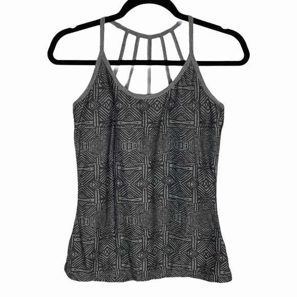 MPG Tank Top Women Medium Gray Tribal Strappy Athletic Built in Sports Bra - Picture 1 of 4